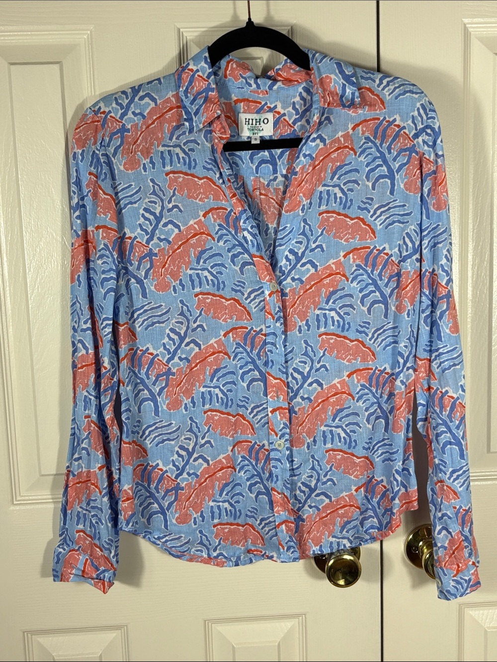 HIHO Blue & Coral Button-Down Shirt